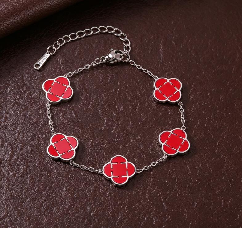 Women s High-end Simple Titanium Steel Clover & Five-petal Bracelet