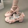 Fashion Bow Women Heeled Shoes New Fashion Summer Marie Janes Shoes Trend Sandals 2025 Brand Party Lolita Lace Woman Pumps Zapatillas