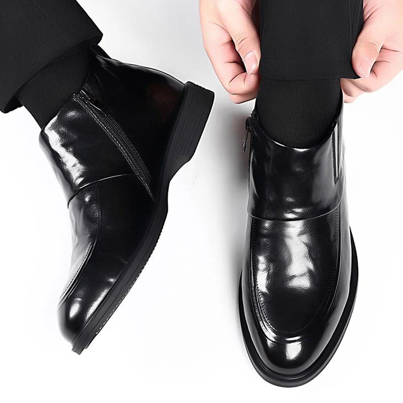 Módní značka Pánské boty Chelsea Britský styl Pánská ležérní business obuv Vysoká obuv Středně vysoká kožená obuv Boční zip Krátké boty