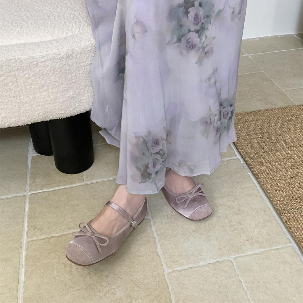 Soft Cute Candy Color Inner Height Increase Round Head Splicing Bow Mary Jane Single Shoes Women's Shallow Mouth Grandma Shoes