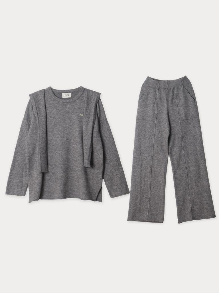 Mejongleuhaleu Gemma Knit Set (Round Neck Knit + Pants + Shawl) 3 Colors