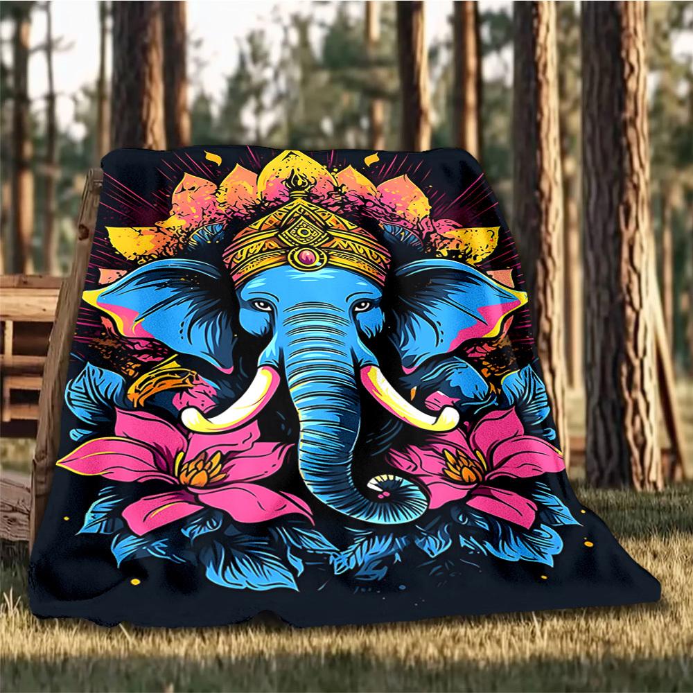 1pc Elephant Art Print Print Outdoor Blanket, Lightweight Polyester,