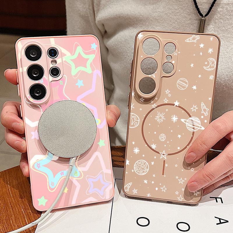 Lucky Stars Planet Pattern Case For Samsung Galaxy S26 Ultra S25 Edge S24 Plus S23 FE S22 A17 A54 A55 A56 A57 5G Magnetic For Magsafe Matte Cover
