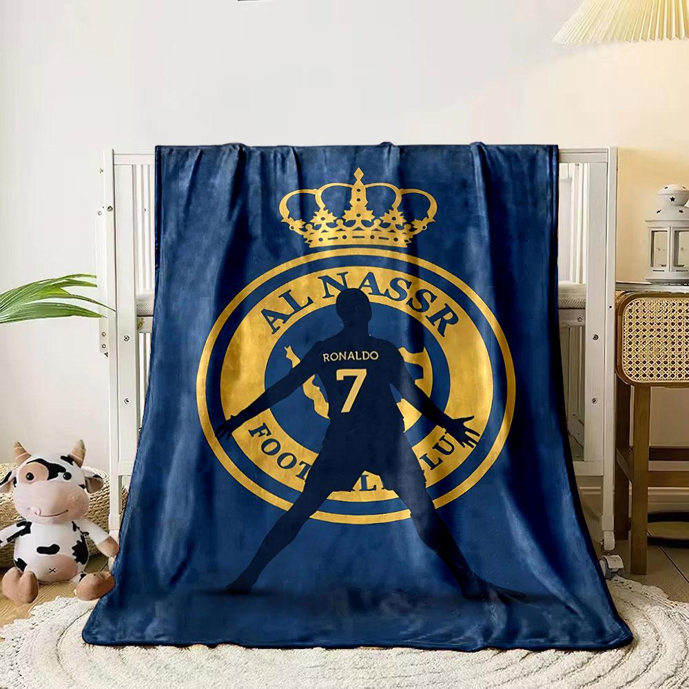 A Silhouette Stands Before a Golden Football Club Logo On a Blue Backdrop. for All Seasons Blanket Lunch Break Throw Gift
