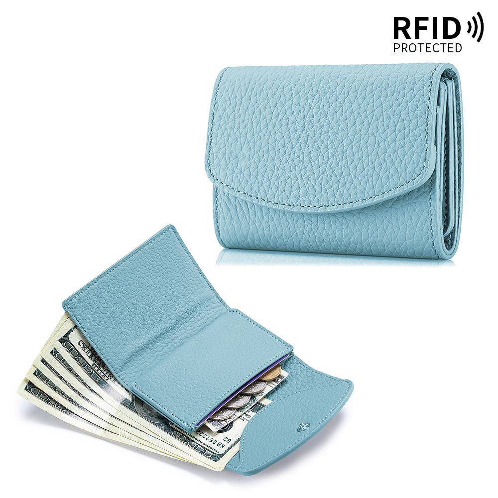 Women Genuine Leather Slim Short Wallet RFID Blocking mini Wallet Credit Card Holder money clip wallet Zipper Coin pocket