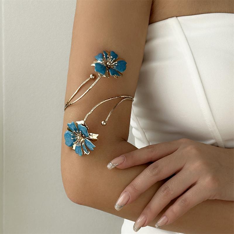 Pulsera brazalete de flor de esmalte elegante estilo boho para mujer, brazalete geométrico en espiral de moda, joyería para fiesta en la playa