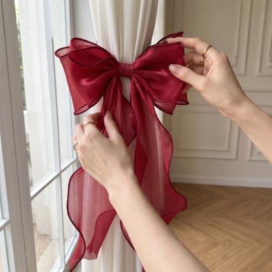 Bow Curtain Straps French Silky Tieback, Window Holders Ties Tieback Backs, Decorative Drape Holdbacks for Home Bedroom Fabric Tiebacks