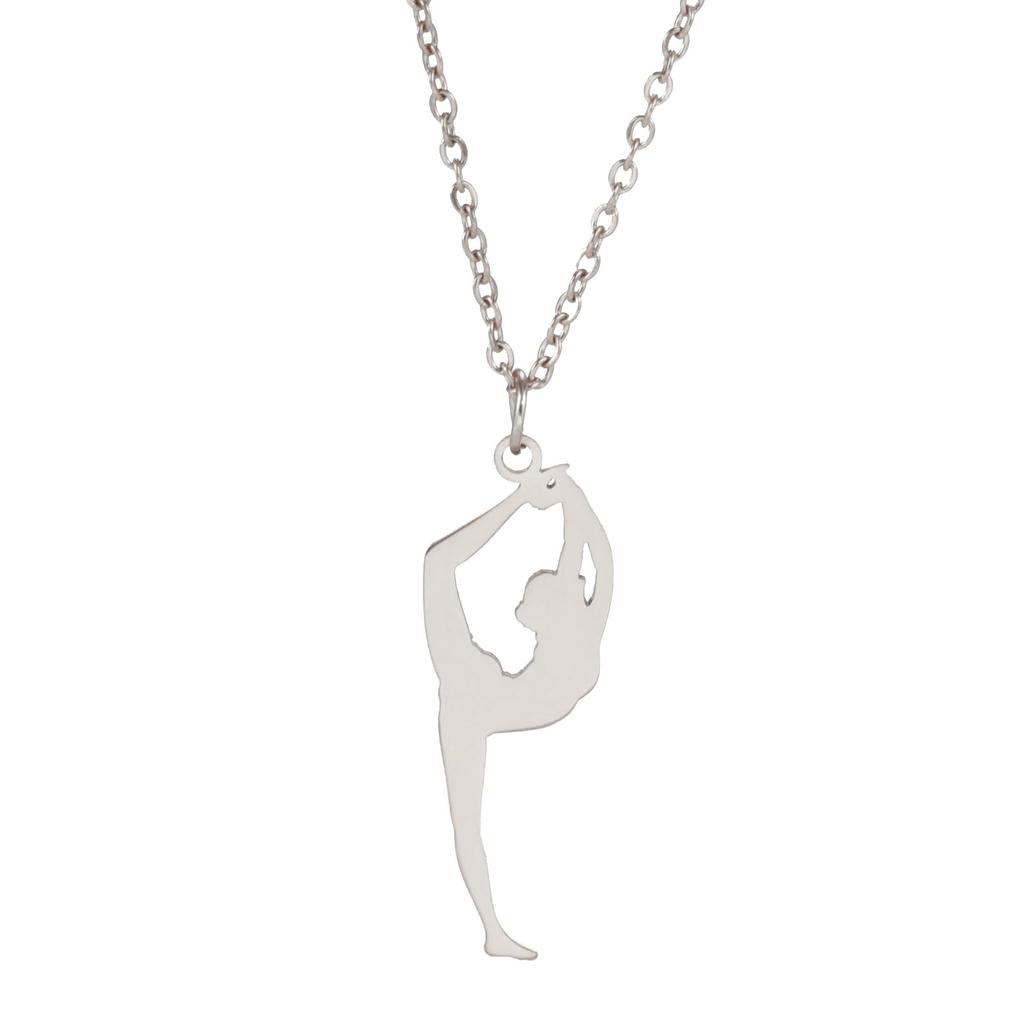 Polished Titanium Steel Cut Gymnastics Design Pendant Necklace Sports Jewelry