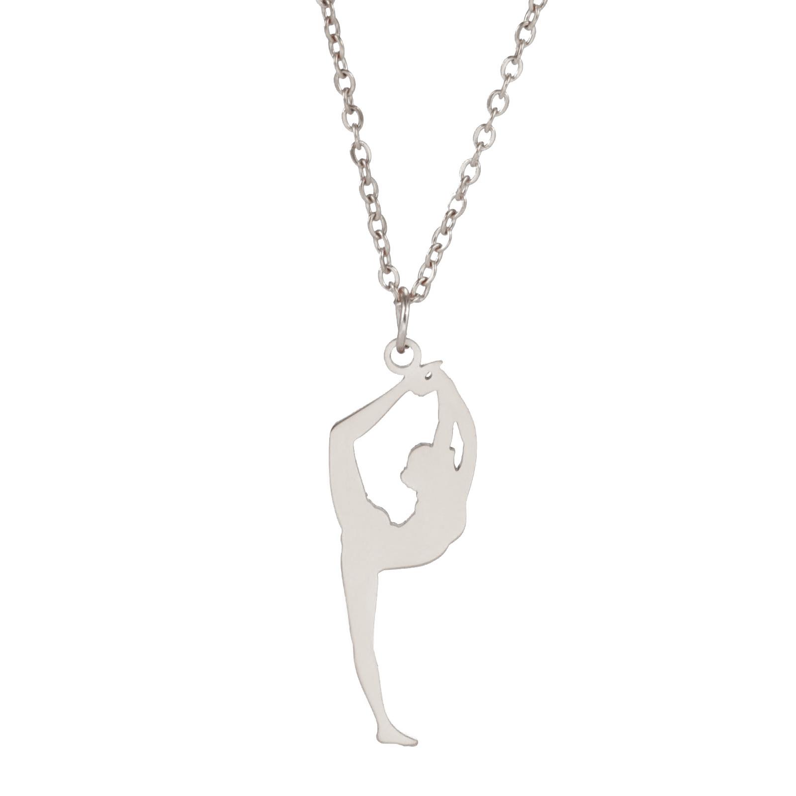 Polished Titanium Steel Cut Gymnastics Design Pendant Necklace Sports Jewelry