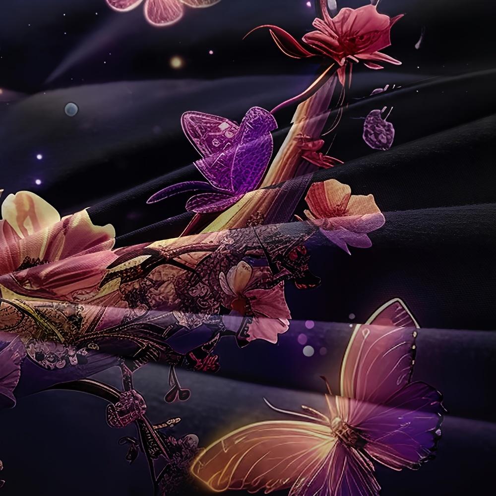 3Pcs Duvet Cover Set, Aesthetic Purple Floral And Moon Print Duvet Cover With Pillowcases, No Filling, Soft Microfiber Bedding