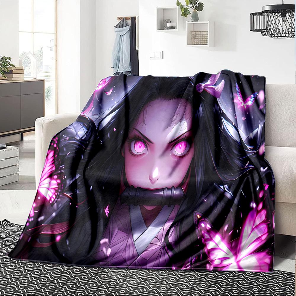 Butterfly Nezuko Fantasy Flannel Blanket, Soft Polyester, Modern Design, All-Season for Camping, Travel, Gifts for holidays or birthdays