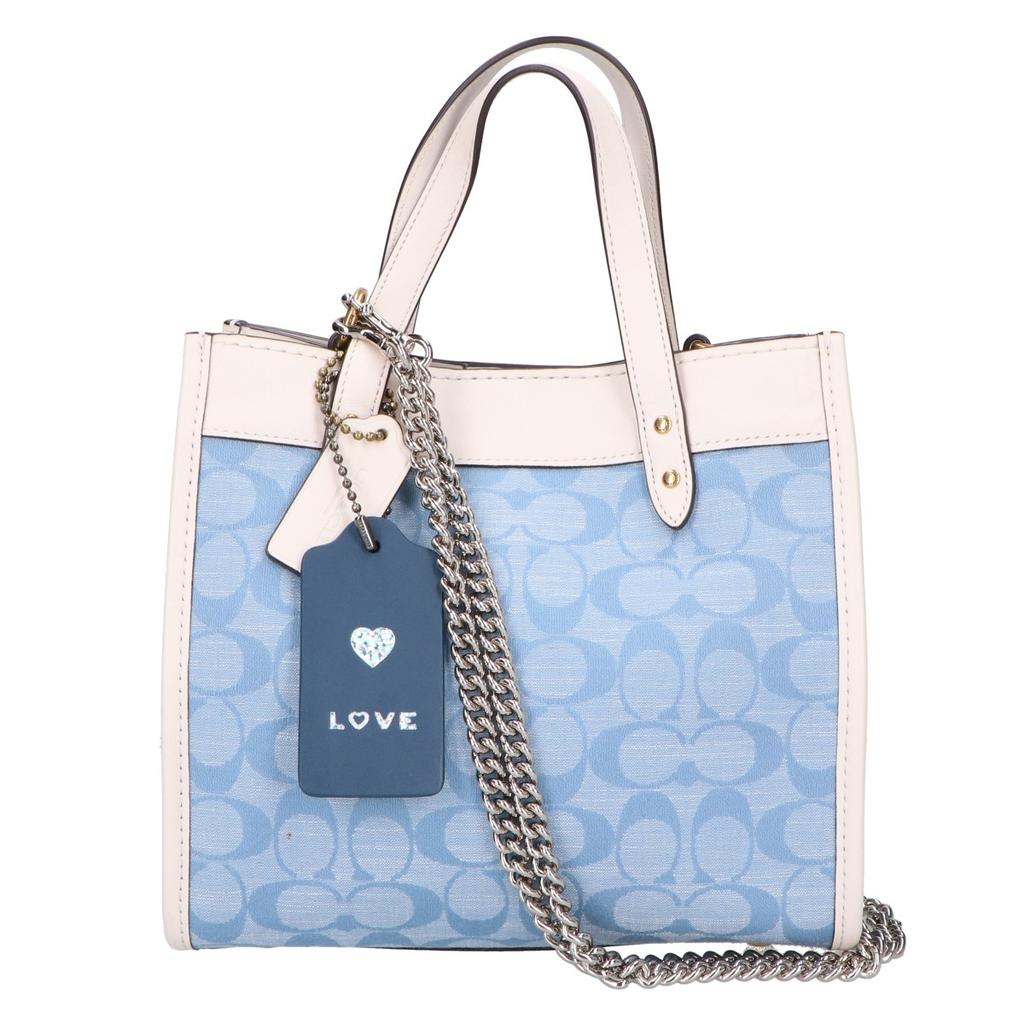 Coach C4692 Field Tote 22 Signature Chambray 2-Way Shoulder Handbag Light Blue / whiteUsed