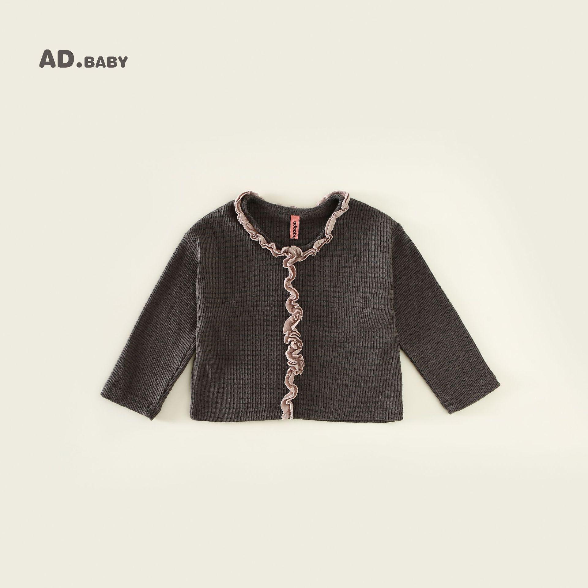 

Девичья футболка с длинным рукавом и кружевом в корейском стиле, коллекция Осень 2025 для детей малого и среднего возраста 110 cm серый