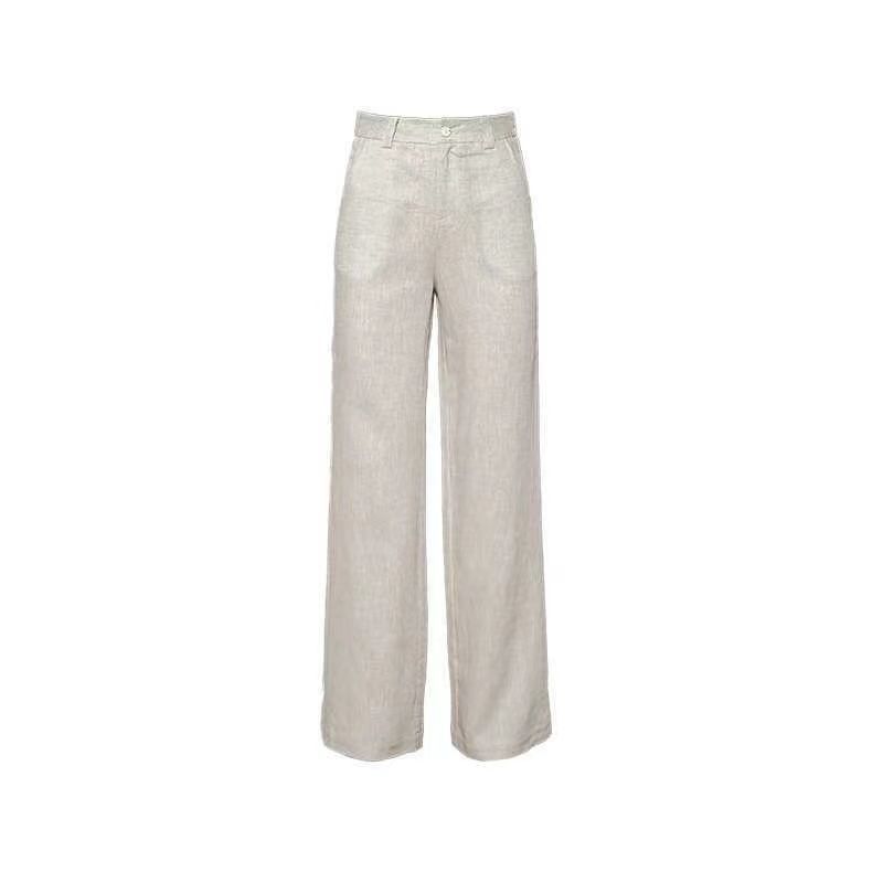 Linen Women's Summer Thin Wide Leg Pants Cotton Linen Floor Length Pants High Waist Drape Plus Size Loose Casual Pants