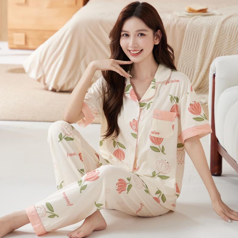 Rose Blume Imitation Baumwolle Pyjama Damen Sommer Kurzarm Hose im Mutter Temperament Loungewear Dünner Anzug