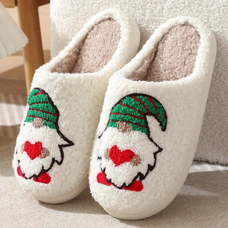 Christmas Fluffy Home Slippers Women Winter Comfort Soft  Indoor Cotton Slippers Woman Funny Shoes House Non-slip Slides Women