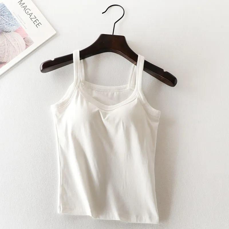 Womens Solid Color V Neck Double Strap Camisole With Built In Bra S белый