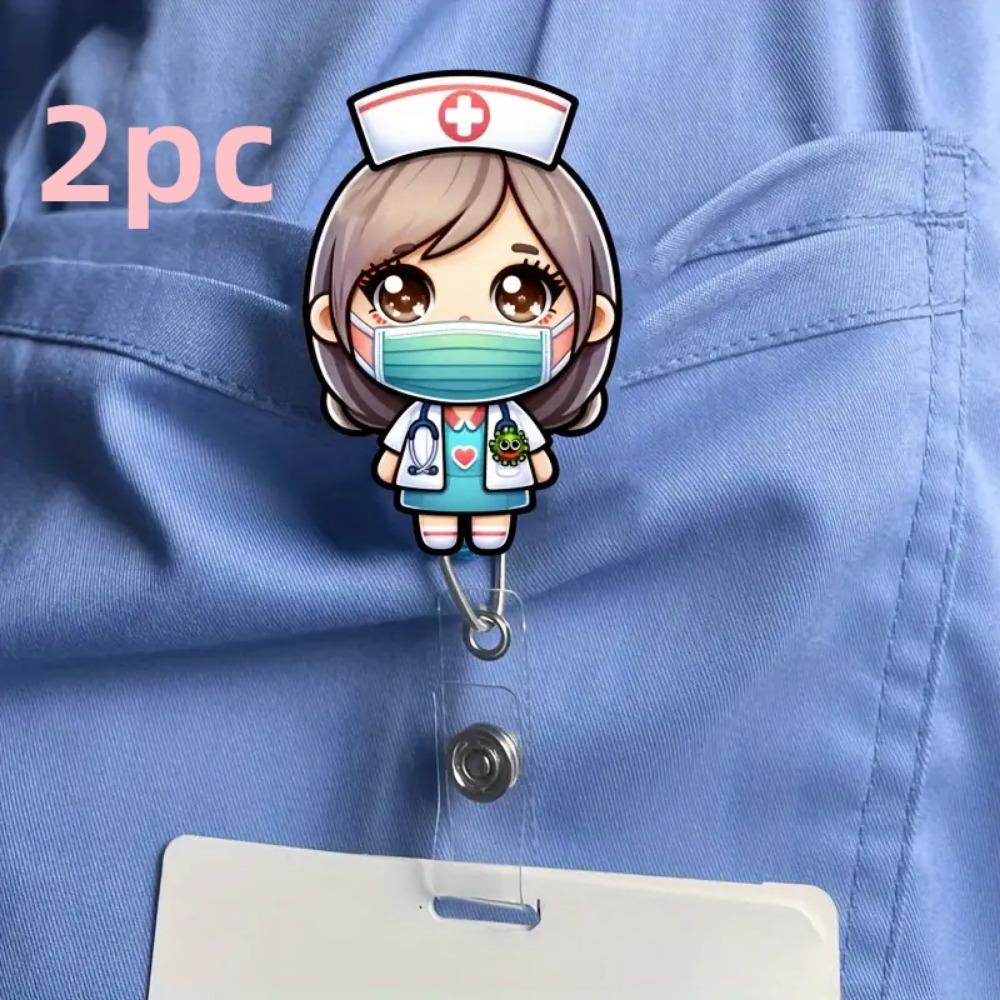 

2 Мультяшных бейджа медсестры. Выдвижные ID-клипсы для медсестер, лицензированных практических медсестер и медицинских ассистентов. прозрачный
