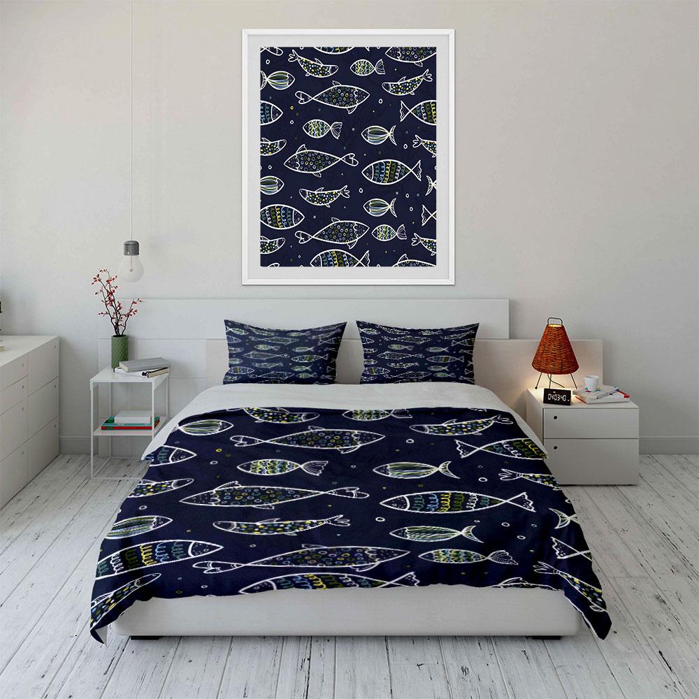 Colorful Fish Pattern Design Bedding Duvet Cover Set (1*Duvet Cover 2*Pillowcases, without duvet insert)