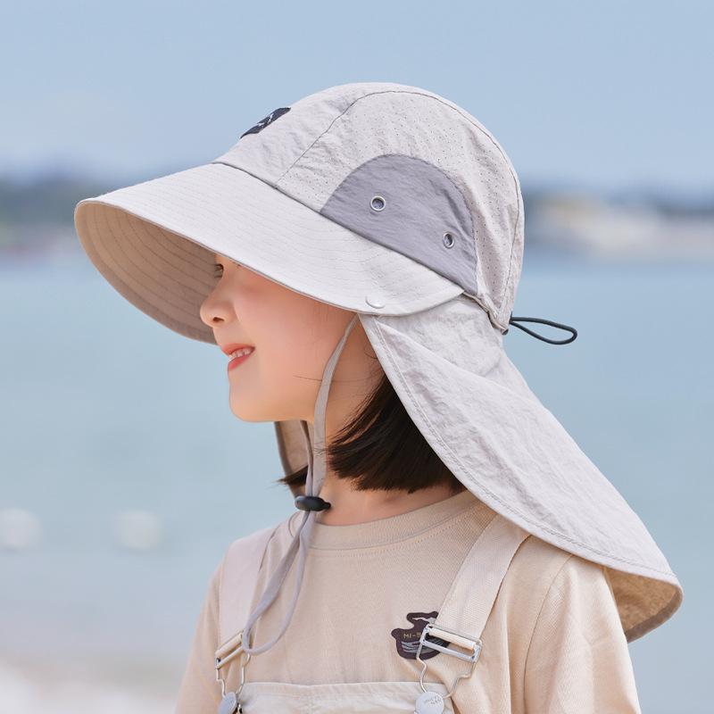 Summer Children's Hats Boys and Girls Sun Protection Visor Big Brim Shawl Neck Protection Sun Hat Quick Drying Waterproof Bucket Hat