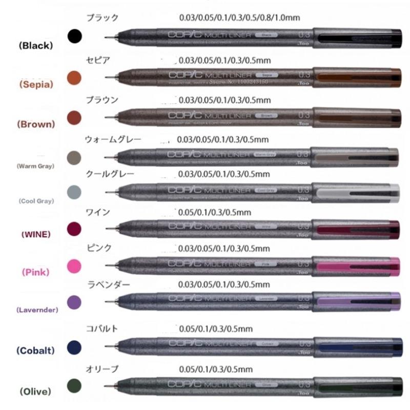Japanese Colored Hook Line Pen Waterproof Art Supplies Anime Architectural Design Ink Tube Drawing Pen Watercolor Outline Marker