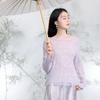 Sancai New Chinese Style Off-Shoulder Hollow Knit Sweater