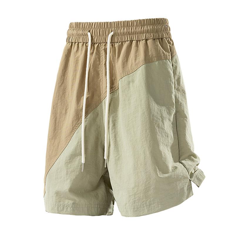 Shorts de verão com blocos de cor cor de pele de gelo, calças de três quartos, calças casuais, macacão