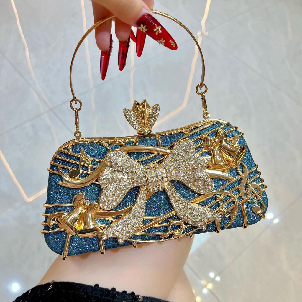 Fashion Musical Note Evening Clutch Purse Luxury Glitter Ladies Bow Design Diamond Studded Handbag Wedding Bridal Crossbody Bags