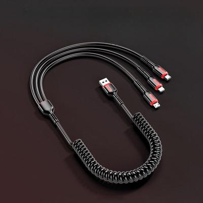 Cable de datos telescópico multifuncional de un solo arrastre, tres en uno, adecuado para Apple Android, cable de datos tipo C, cable telescópico con resorte USB de 120 cm