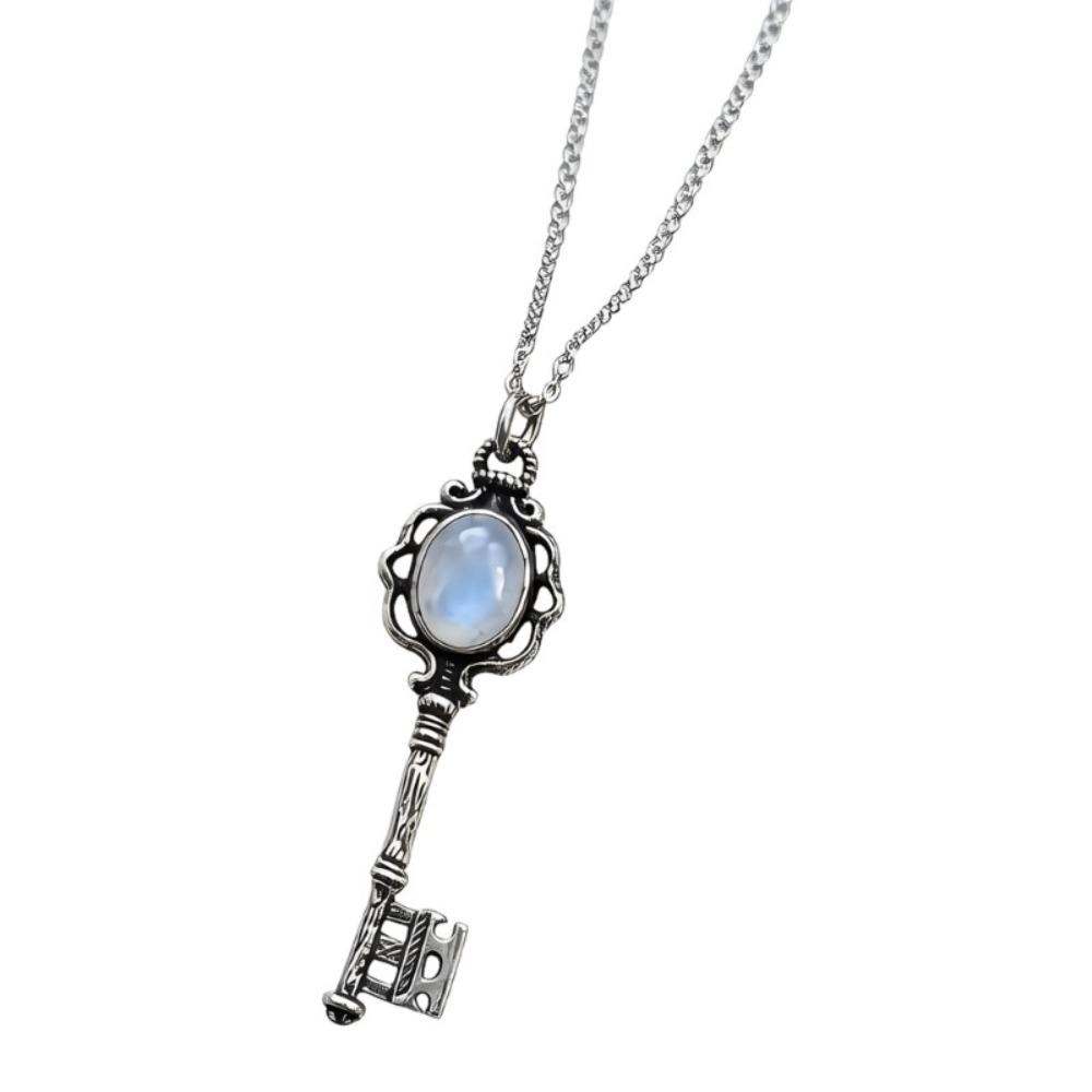 Moonstone Key Pendant Necklace Retro Moonstone Necklace Skull Key Necklace  Party Accessories