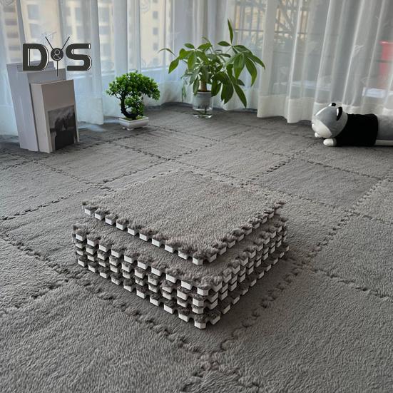 Plush Puzzle Carpet Interlocking Floor Mat DIY Non-Slip Carpet Tiles Baby Playmat for Living Rooms Bedroom Playroom Children's Rooms