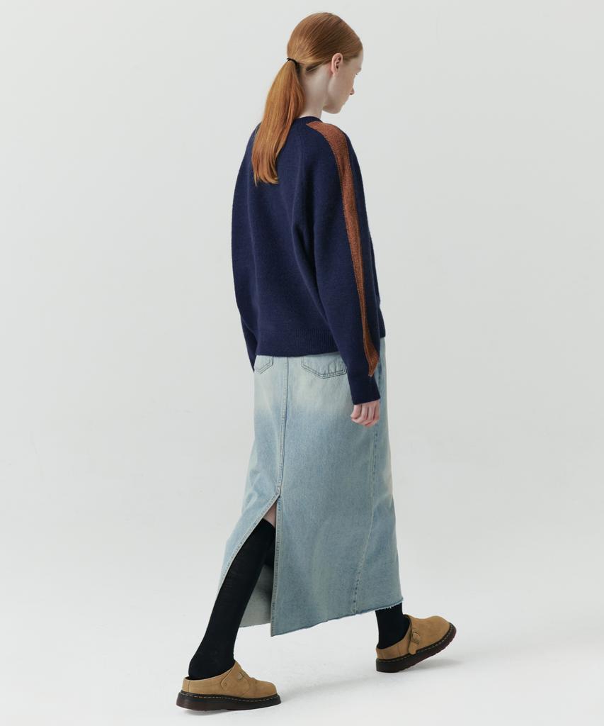 Leuba Rear-Slit Denim Long Skirt - Light Blue