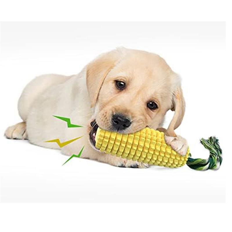 M-Modern-Dog Chew , Indestructible Tough Durable Squeaky Interactive Dog , Puppy Teeth Chew Corn Stick Yellow