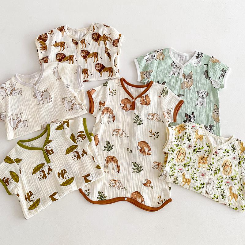 2025 Summer Pure Cotton Baby Sleep Robe: Class A Short Sleeve Gauze Pajamas