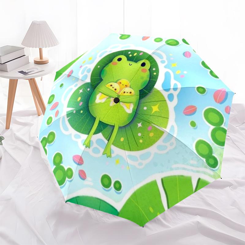 1pc Frog, Pond Automatic Open/Close Umbrella, Folding Compact Umbrella with Lightweight Design for Women/Men Yy251028179