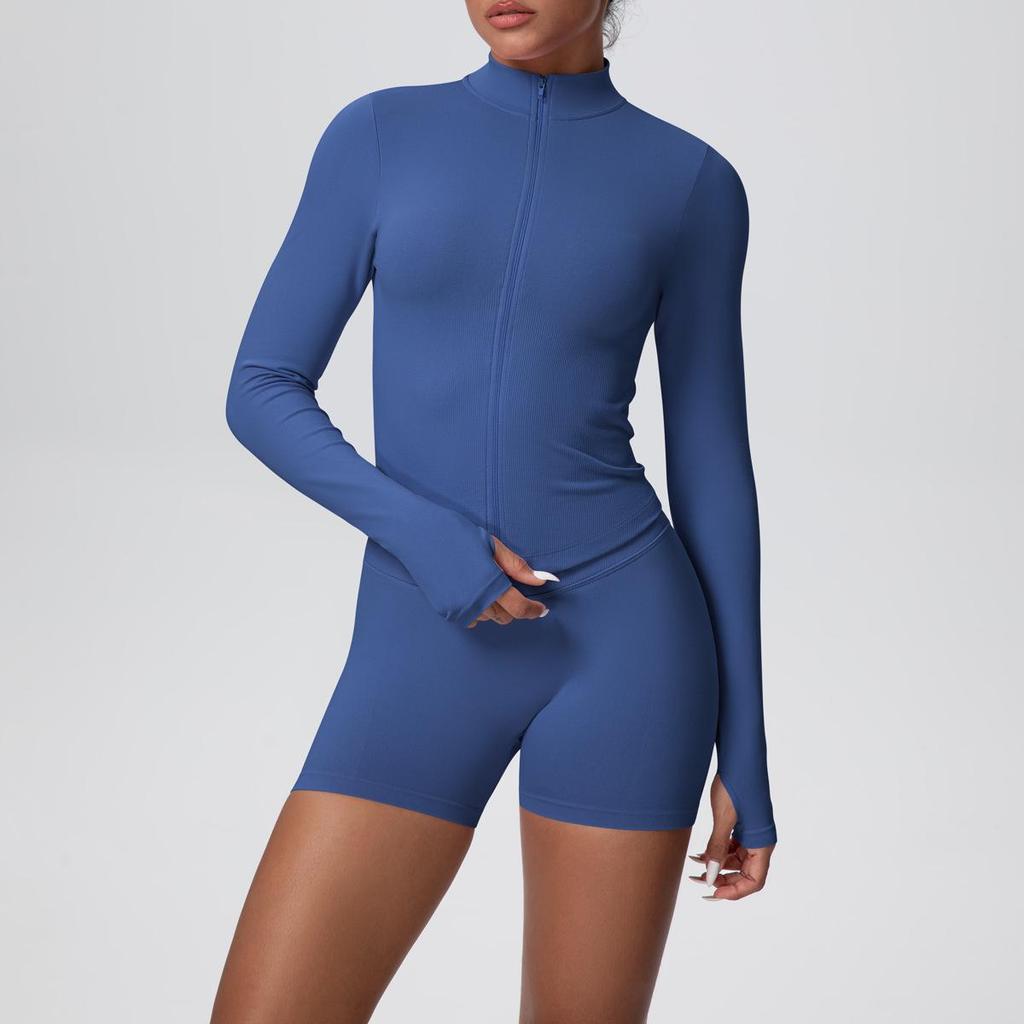 Women's Seamless Stand Collar Zip-Up Yoga Set with High Waist Leggings