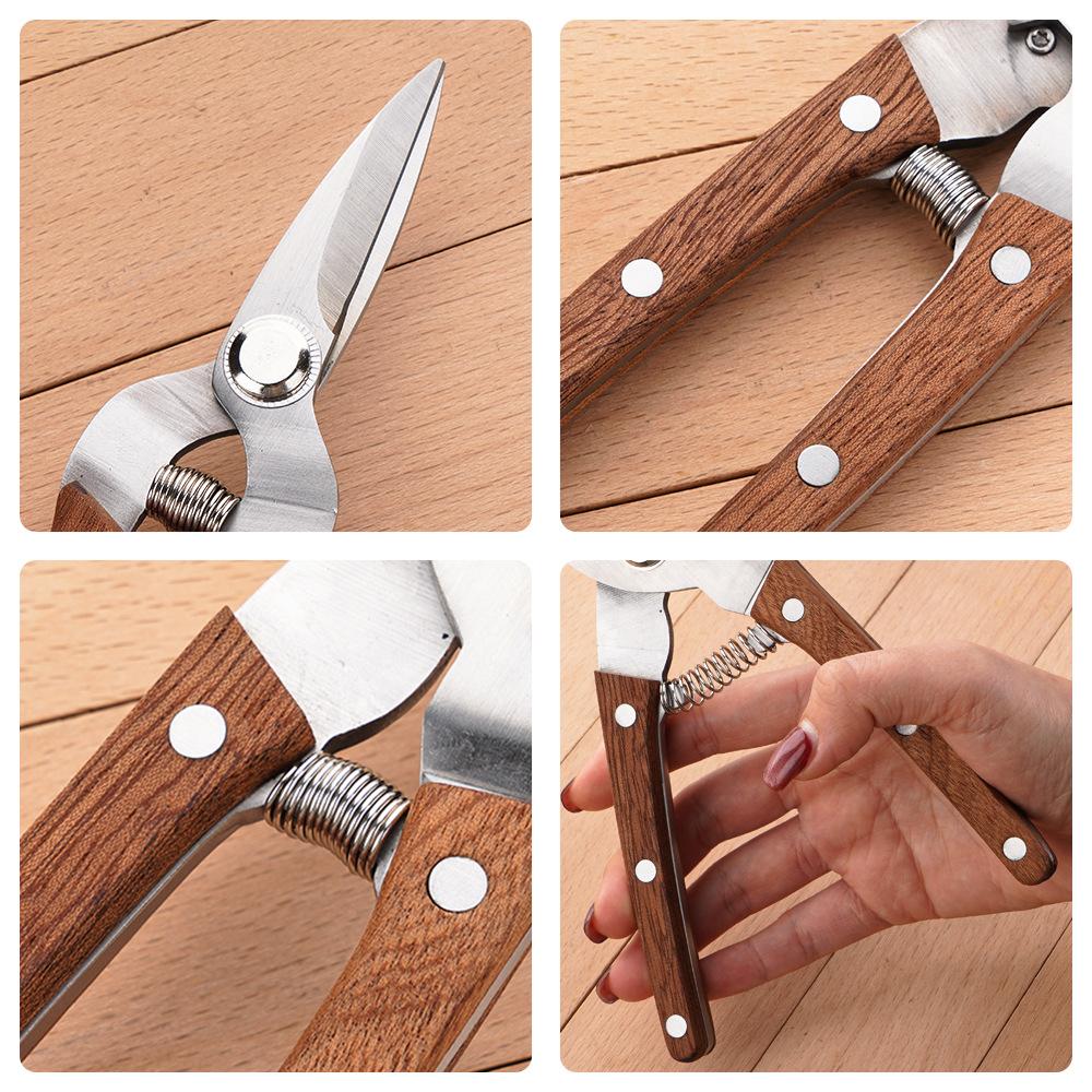 Solid Wood Non-Slip Fruit Picking Shears Manganese Steel Garden Pruners for Grafting Trimming & Thorn Removal