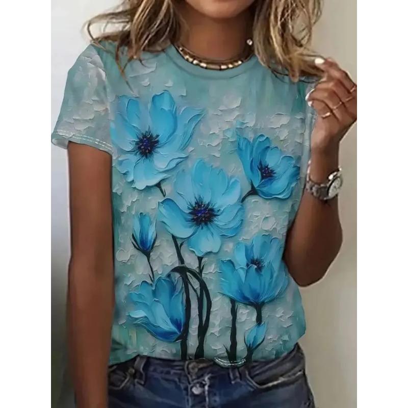 3D Printed Insect Flower Pattern Summer Fashion Women's T-shirt Breathable and Trendy Versatile