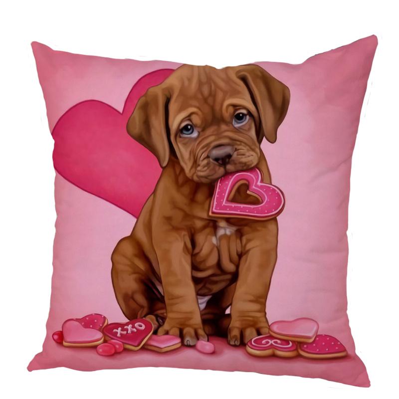 Color Cute Cartoon Dog Square Pillow Cushion Cover Car Sofa Office Chair Polyester  Case Home Decor Ornament