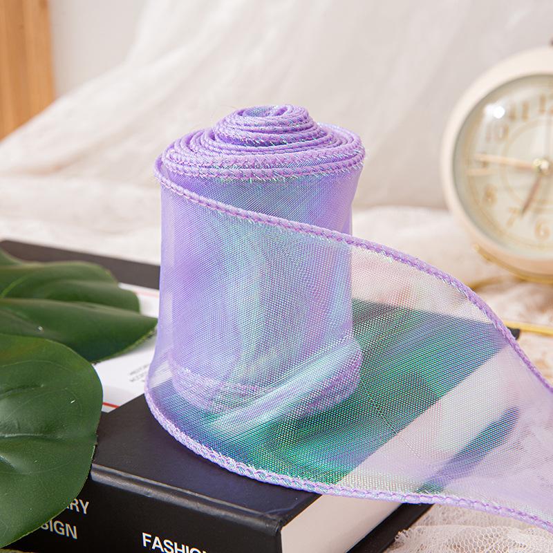 4cm x 10 Yards Iridescent Fishtail Yarn Ribbon, Polyester Lace Tulle for Floral Art & Baking.