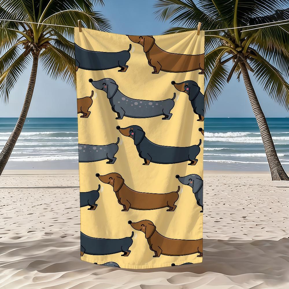 Süßer Welpen Strandtuch Handtuch Textil Bademantel Strand Schnelltrocknend Dackel Leicht Cartoon Tragbar Camping Schwimmbad Reise