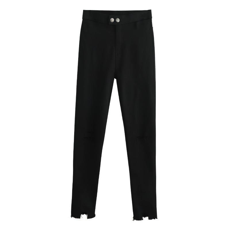 Ripped Magic Pants Women's Black High Waist Nine Points Small Feet Denim Tight Spring and Summer New Models Show Tall and Thin Beggar