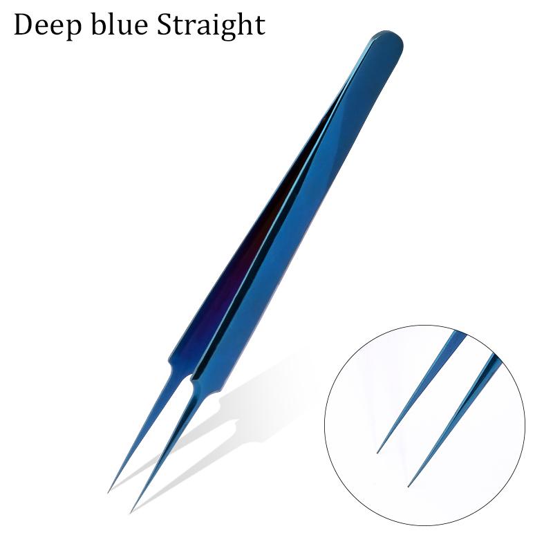 1PC Tweezers Stainless Steel Gold Blue for eyelash extension high-precision eyelash extension tweezers Thin tip