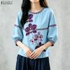 ZANZEA Women Casual Round Neck Floral Print Loose 3/4 Sleeve Blouse
