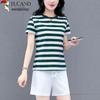 Woodpecker Women's Striped Short Sleeve Top & Shorts Set