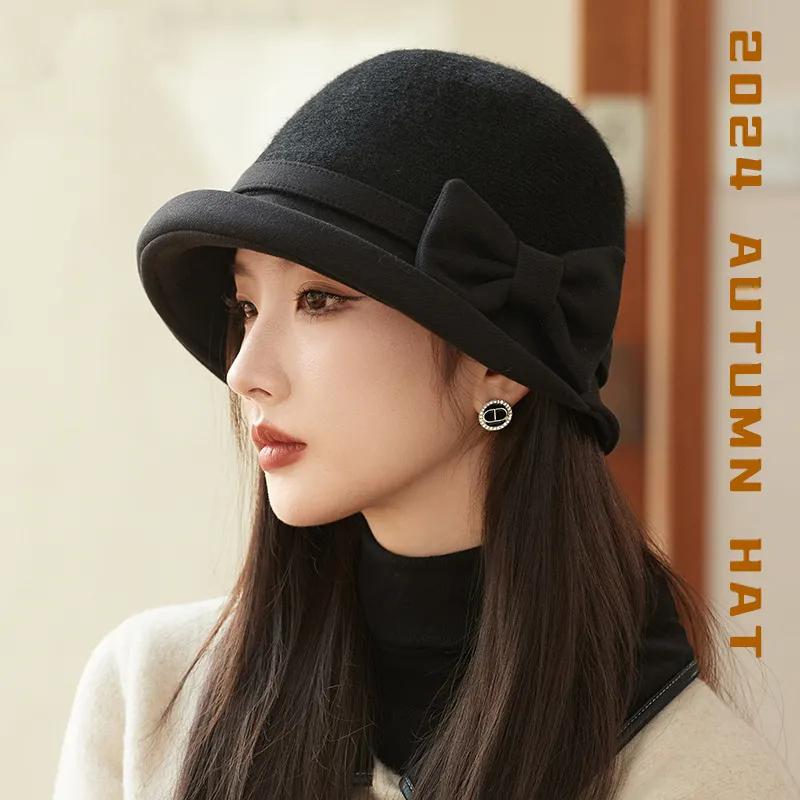 WTEMPO Damskie Eleganckie Ciepłe Grube Miękkie Jednokolorowe Kapelusze z Kokardą Jesień Zima Codzienne Wszechstronne Retro Wiatroodporne Zimoodporne Kapelusze