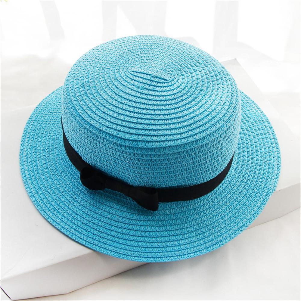 Summer Bowknot Visors Flat Brim Panama Sun Hat Straw Cap Beach Hat
