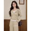 Luxiangnan Women's Faux Two-Piece Hooded Long-Sleeve T-Shirt