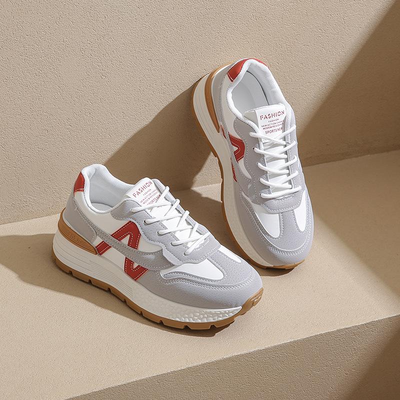 

Папины кроссовки женские осенне-зимние новые студенческие туфли на толстой подошве с увеличением роста повседневные спортивные туфли 40 красный