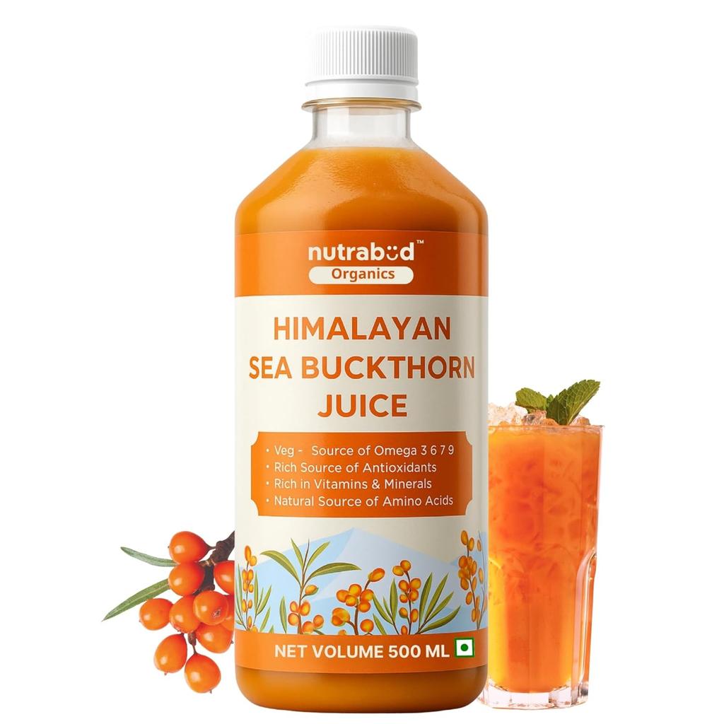 Nutrabud Organics Sok z Jagód Rokitnika Morskiego z Himalajów 500ml - Czysty Napój Owocowy Bogaty w Antyoksydanty Dla Odporności i Blasku Skóry